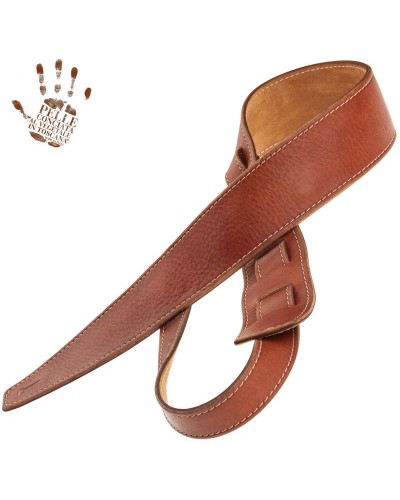 Guitar Strap Brown Certified Vegetable Tanned Leather 6 Cm Holes HS Stone Washed 