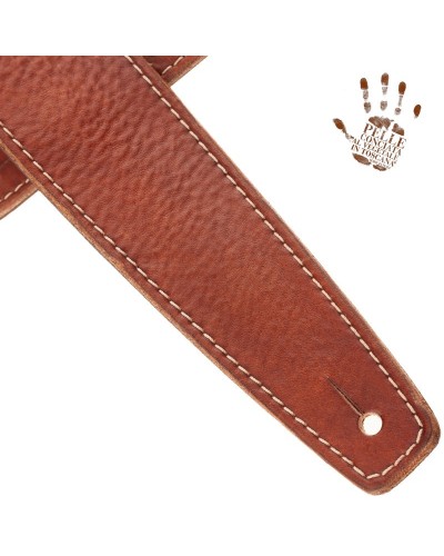 Guitar Strap Brown Certified Vegetable Tanned Leather 6 Cm Holes HS Stone Washed 