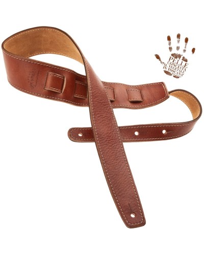 Guitar Strap Brown Certified Vegetable Tanned Leather 6 Cm Holes HS Stone Washed 