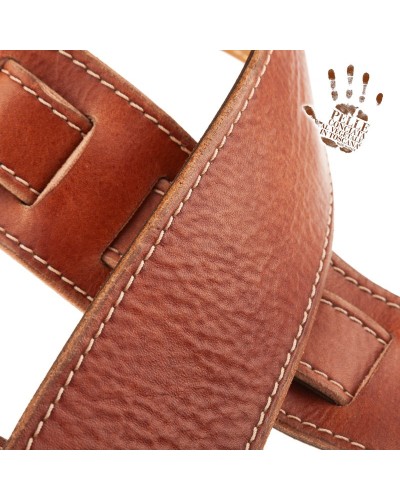 Guitar Strap Brown Certified Vegetable Tanned Leather 6 Cm Holes HS Stone Washed 