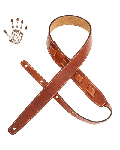 Guitar Strap Brown Certified Vegetable Tanned Leather 4 Cm Holes HS Stone Washed 