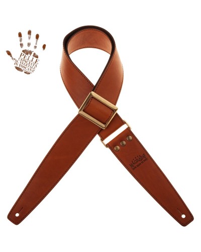 Guitar Strap Brown Certified Vegetable Tanned Leather 6 Cm Stripe SS Cotton 