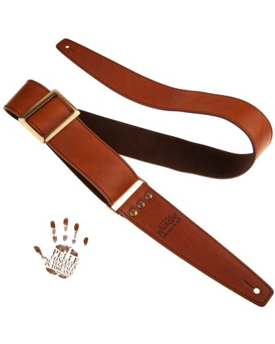 Guitar Strap Brown Certified Vegetable Tanned Leather 6 Cm Stripe SS Cotton 