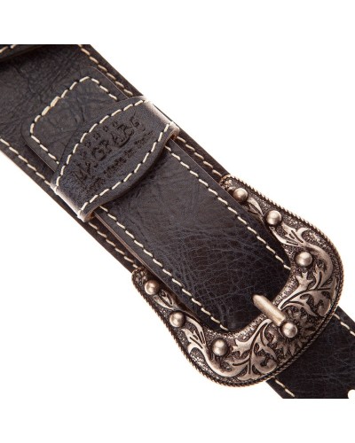 Guitar Strap Blu Genuine Leather 7 Cm Sun 885 Twin Buckle TS Aged 