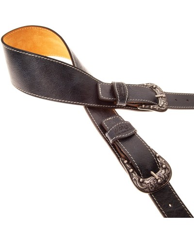 Guitar Strap Blu Genuine Leather 7 Cm Sun 885 Twin Buckle TS Aged 