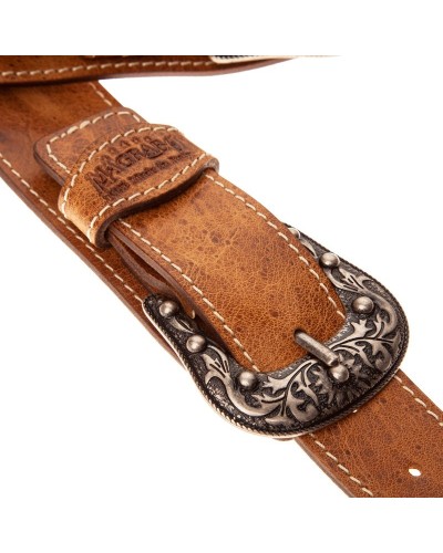 Guitar Strap Brown Genuine Leather 7 Cm Sun GreenHead 959 Twin Buckle TS Aged 