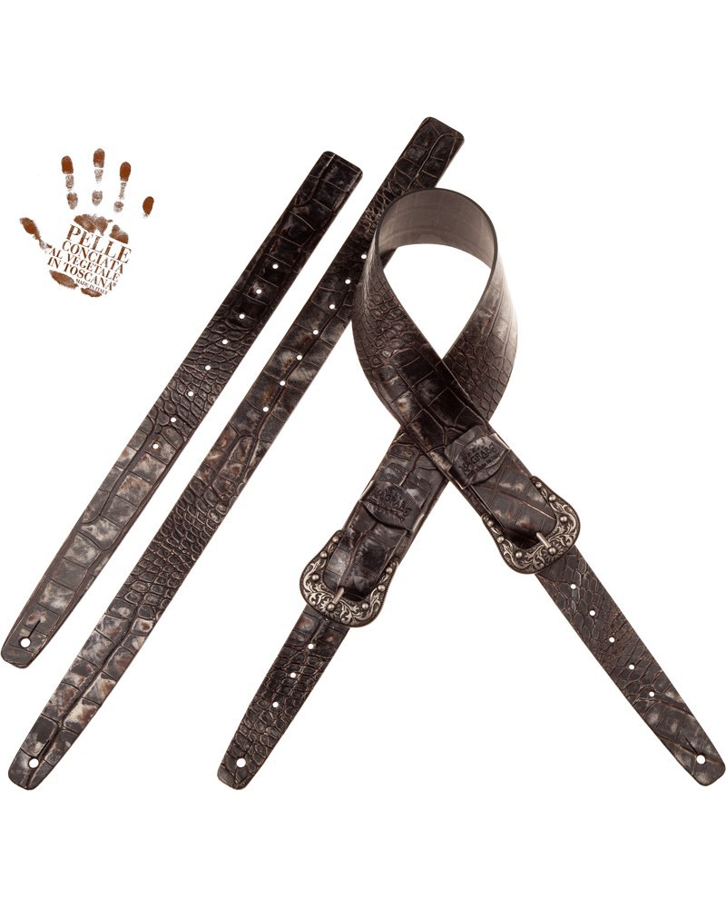 Tracolla per Chitarra e Basso Nero Vera Pelle Conciata Al Vegetale 7 Cm Sun Cocco Dalma Twin Buckle TC Embossed 