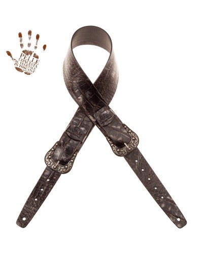 Guitar Strap Black Certified Vegetable Tanned Leather 7 Cm Sun Cocco Dalma Twin Buckle TC Embossed 