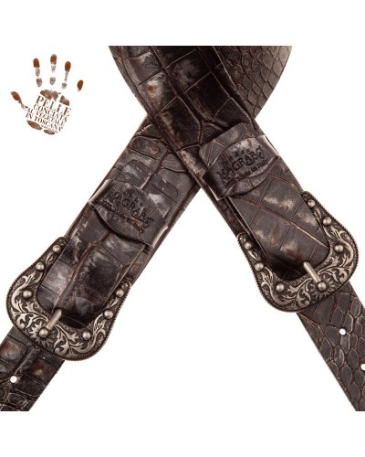 Guitar Strap Black Certified Vegetable Tanned Leather 7 Cm Sun Cocco Dalma Twin Buckle TC Embossed 