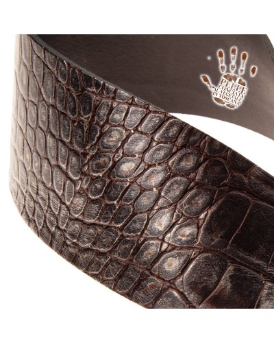 Tracolla per Chitarra e Basso Nero Vera Pelle Conciata Al Vegetale 7 Cm Sun Cocco Dalma Twin Buckle TC Embossed 