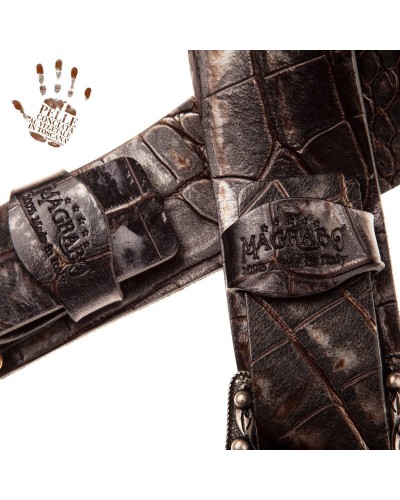 magrabò guitar straps | twin buckle tc embossed cocco dalma 7 cm sun silver buckle