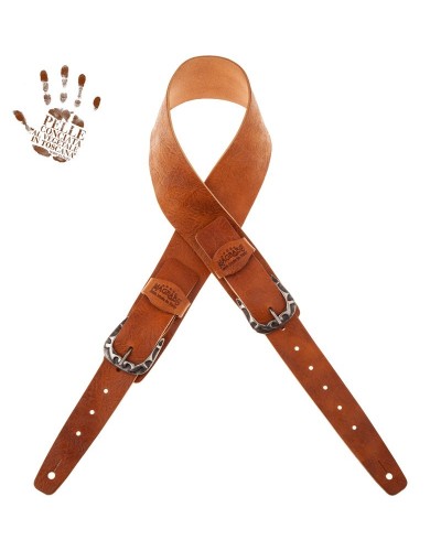 magrabò guitar straps | twin buckle tc embossed spring brown 7 cm flames silver buckle