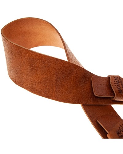 Guitar Strap Bordeaux Certified Vegetable Tanned Leather 7 Cm Flames Spring Twin Buckle TC Embossed 