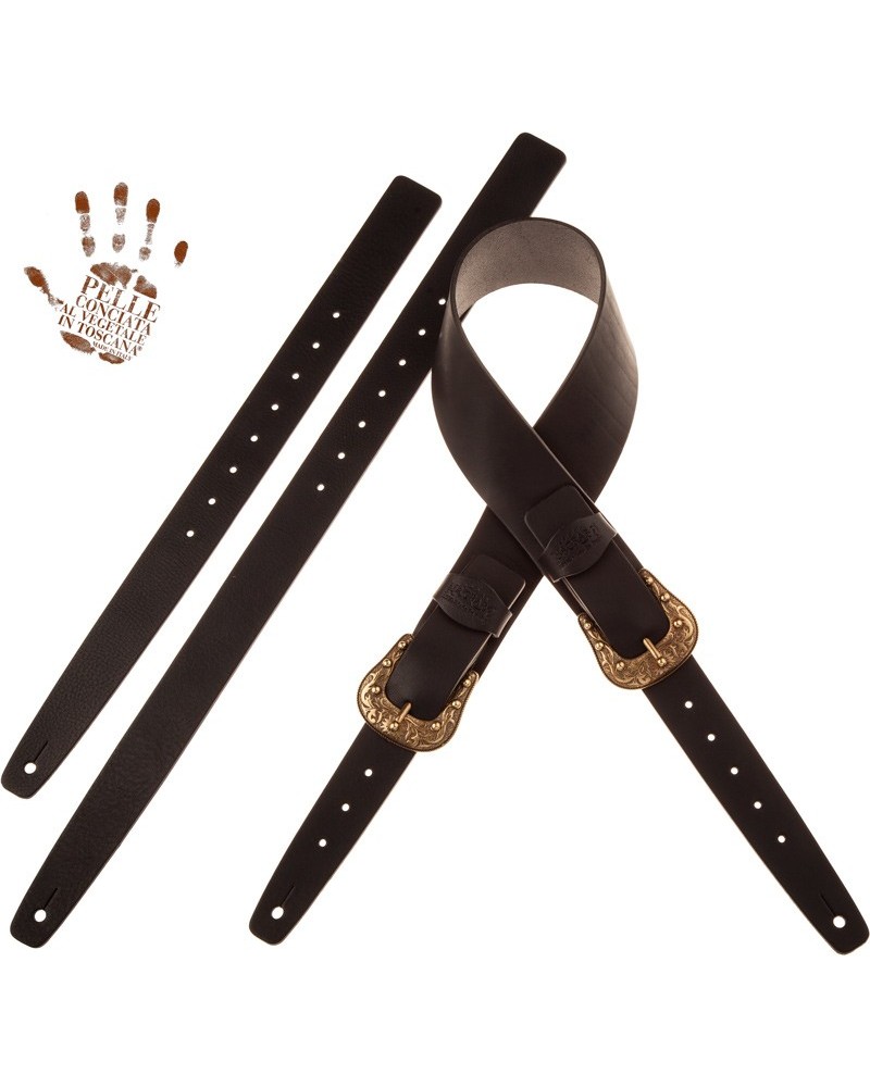 magrabò guitar straps | twin buckle tc core black 7 cm sun brass buckle