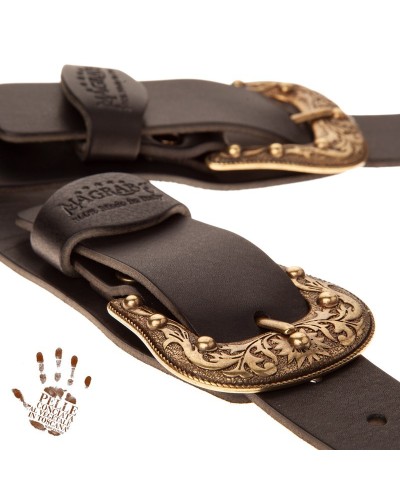 Guitar Strap Black Certified Vegetable Tanned Leather 7 Cm Sun Twin Buckle TC Core 