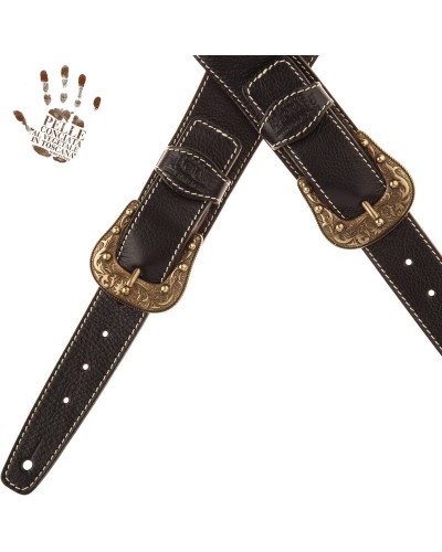 Tracolla per Chitarra e Basso Nero Vera Pelle Conciata Al Vegetale 7 Cm Sun Twin Buckle TS Core 