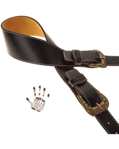 Tracolla per Chitarra e Basso Nero Vera Pelle Conciata Al Vegetale 7 Cm Sun Twin Buckle TS Core 