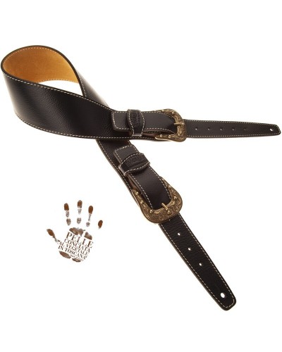 Tracolla per Chitarra e Basso Nero Vera Pelle Conciata Al Vegetale 7 Cm Sun Twin Buckle TS Core 