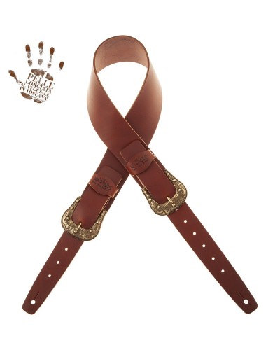 magrabò guitar straps | twin buckle tc core dark brown 7 cm sun brass buckle