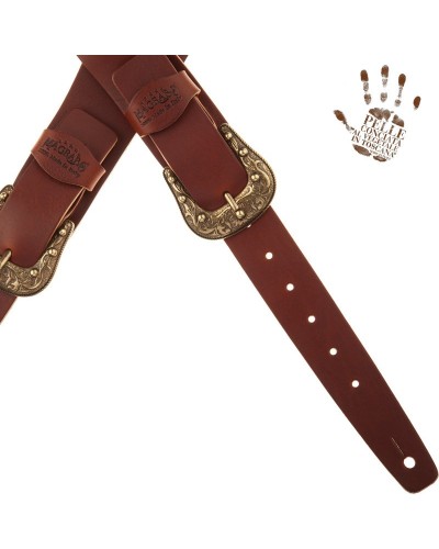 magrabò guitar straps | twin buckle tc core dark brown 7 cm sun brass buckle