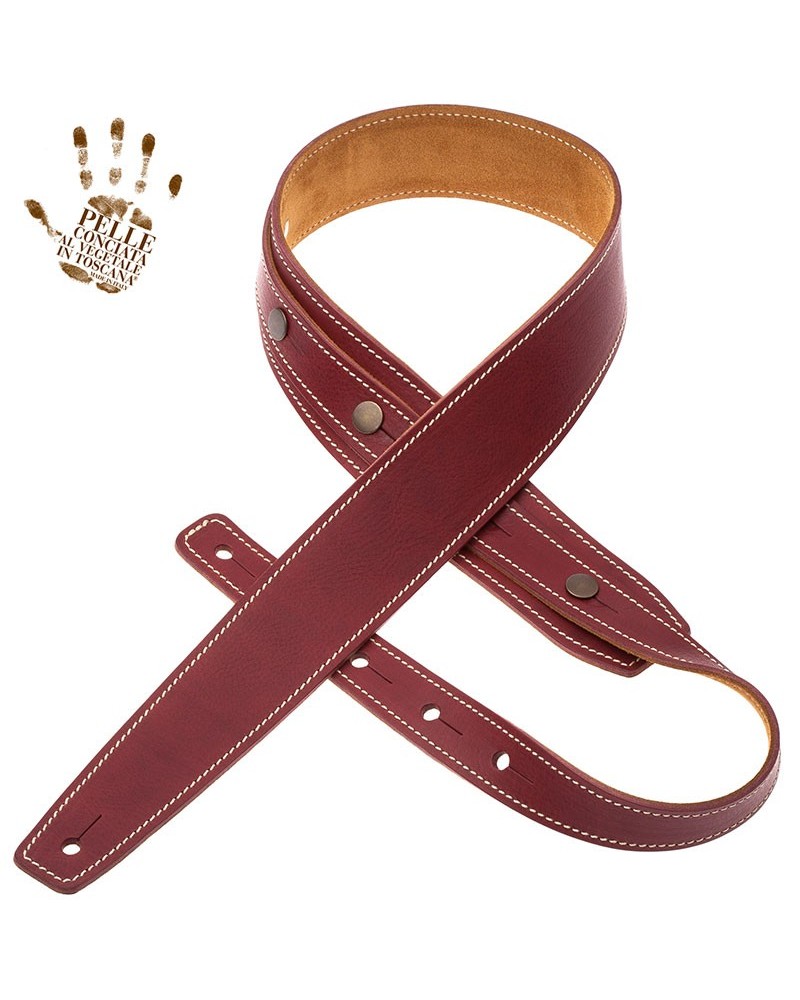 Tracolla per Chitarra e Basso Bordeaux Vera Pelle Conciata Al Vegetale 5 Cm Buttons BS Core 