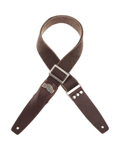 Guitar Strap Brown Cotton And Genuine Leather 5 Cm Twinkle Stripe SC Cotton Washed 