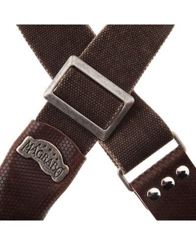 Guitar Strap Brown Cotton And Genuine Leather 5 Cm Twinkle Stripe SC Cotton Washed 