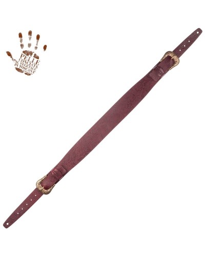 Guitar Strap Bordeaux Certified Vegetable Tanned Leather 7 Cm Sun Flores Twin Buckle TC Embossed 