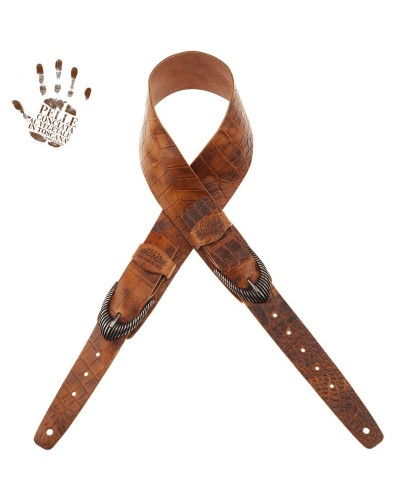 Guitar Strap Brown Certified Vegetable Tanned Leather 7 Cm Groove Cocco Pros Twin Buckle TC Embossed 