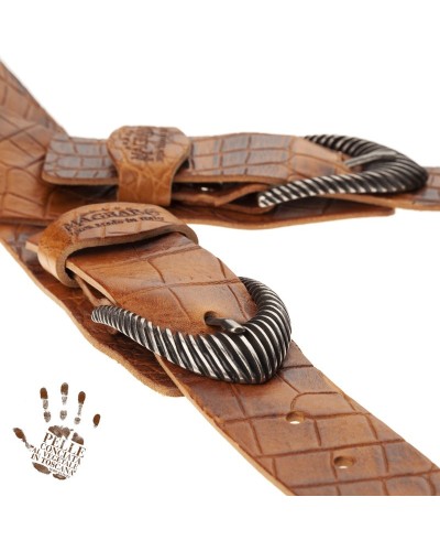 Guitar Strap Brown Certified Vegetable Tanned Leather 7 Cm Groove Cocco Pros Twin Buckle TC Embossed 