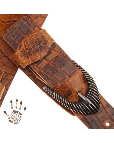 Guitar Strap Brown Certified Vegetable Tanned Leather 7 Cm Groove Cocco Pros Twin Buckle TC Embossed 