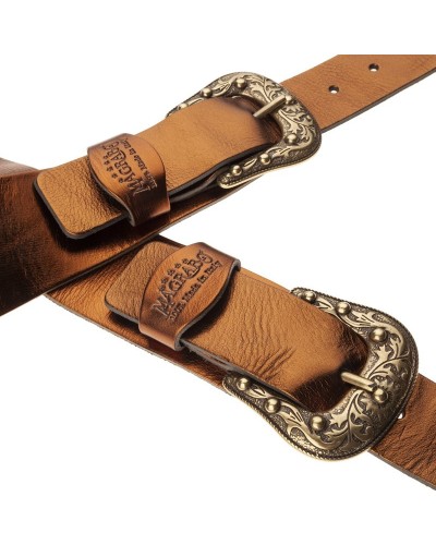 Guitar Strap Bronze Genuine Leather 7 Cm Sun Twin Buckle TC Metallic 