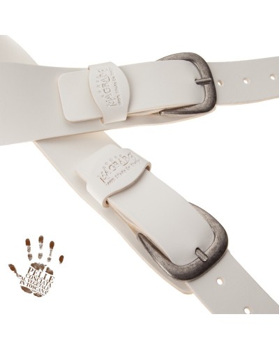 Tracolla per Chitarra e Basso Bianco Vera Pelle Conciata Al Vegetale 7 Cm Classic Twin Buckle TC Core 