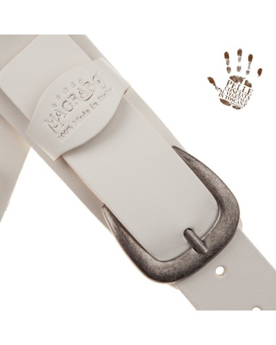 Tracolla per Chitarra e Basso Bianco Vera Pelle Conciata Al Vegetale 7 Cm Classic Twin Buckle TC Core 