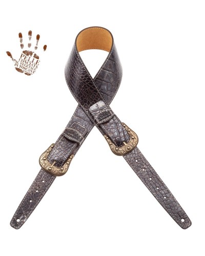 Tracolla per Chitarra e Basso Nero Vera Pelle Conciata Al Vegetale 7 Cm Sun Cocco Dalma Twin Buckle TS Embossed 