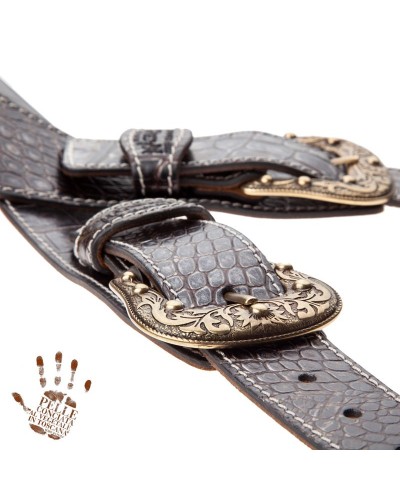 Tracolla per Chitarra e Basso Nero Vera Pelle Conciata Al Vegetale 7 Cm Sun Cocco Dalma Twin Buckle TS Embossed 