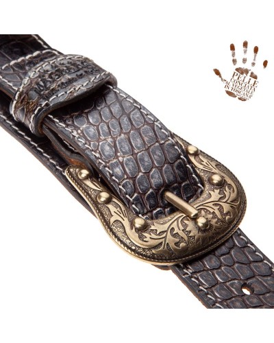 Tracolla per Chitarra e Basso Nero Vera Pelle Conciata Al Vegetale 7 Cm Sun Cocco Dalma Twin Buckle TS Embossed 