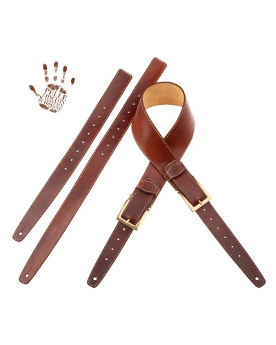 Guitar Strap Brown Certified Vegetable Tanned Leather 7 Cm Meccano Twin Buckle TS Stone Washed 