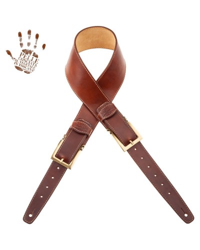 Guitar Strap Brown Certified Vegetable Tanned Leather 7 Cm Meccano Twin Buckle TS Stone Washed 