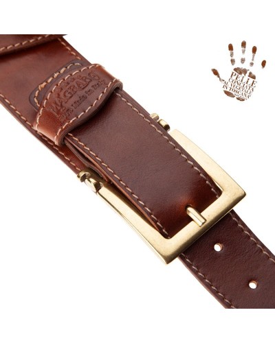 Guitar Strap Brown Certified Vegetable Tanned Leather 7 Cm Meccano Twin Buckle TS Stone Washed 