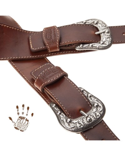 Guitar Strap Brown Certified Vegetable Tanned Leather 7 Cm Sun Twin Buckle TS Stone Washed 