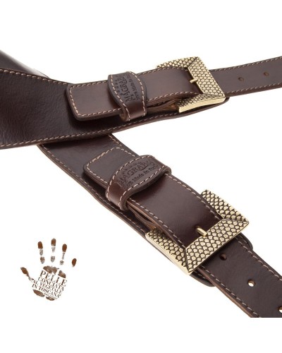 Guitar Strap Brown Certified Vegetable Tanned Leather 7 Cm Scaled Twin Buckle TS Stone Washed 