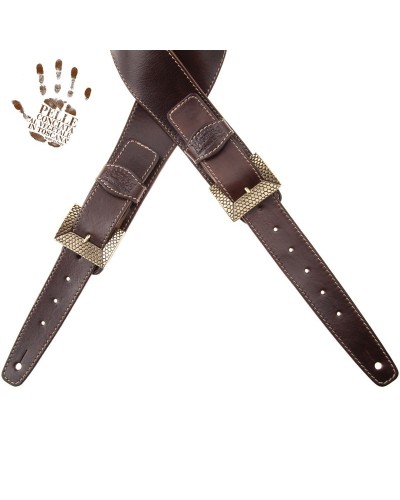 Guitar Strap Brown Certified Vegetable Tanned Leather 7 Cm Scaled Twin Buckle TS Stone Washed 