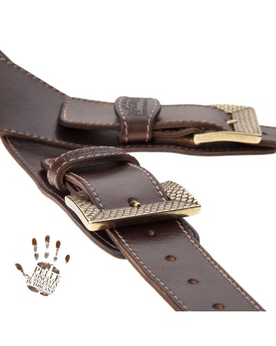 Tracolla per Chitarra e Basso Marrone Vera Pelle Conciata Al Vegetale 7 Cm Scaled Twin Buckle TS Stone Washed 