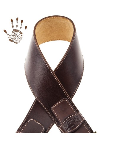 Guitar Strap Brown Certified Vegetable Tanned Leather 7 Cm Scaled Twin Buckle TS Stone Washed 