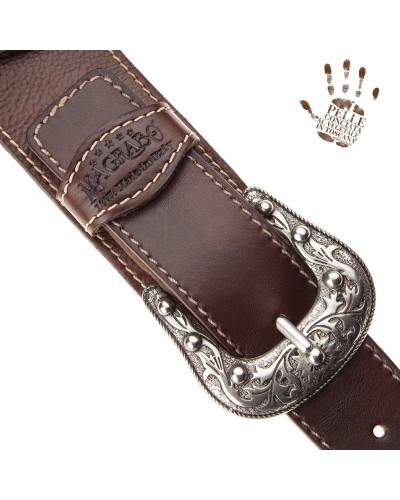 Tracolla per Chitarra e Basso Marrone Vera Pelle Conciata Al Vegetale 7 Cm Sun Twin Buckle TS Stone Washed 