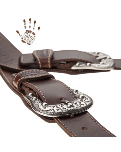 Guitar Strap Brown Certified Vegetable Tanned Leather 7 Cm Sun Twin Buckle TS Stone Washed 