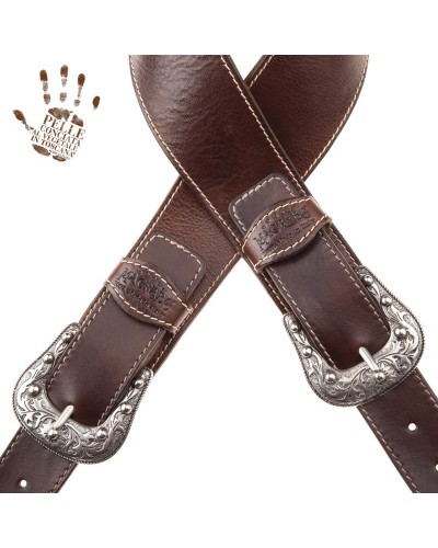 Guitar Strap Brown Certified Vegetable Tanned Leather 7 Cm Sun Twin Buckle TS Stone Washed 