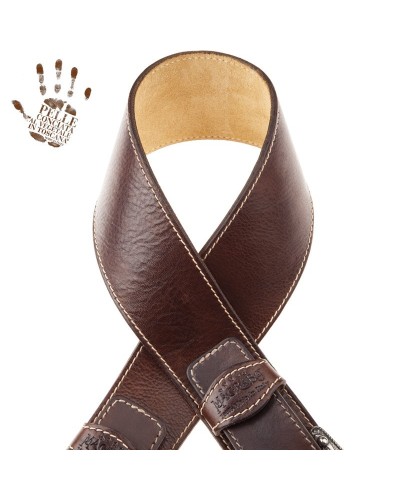 Guitar Strap Brown Certified Vegetable Tanned Leather 7 Cm Sun Twin Buckle TS Stone Washed 