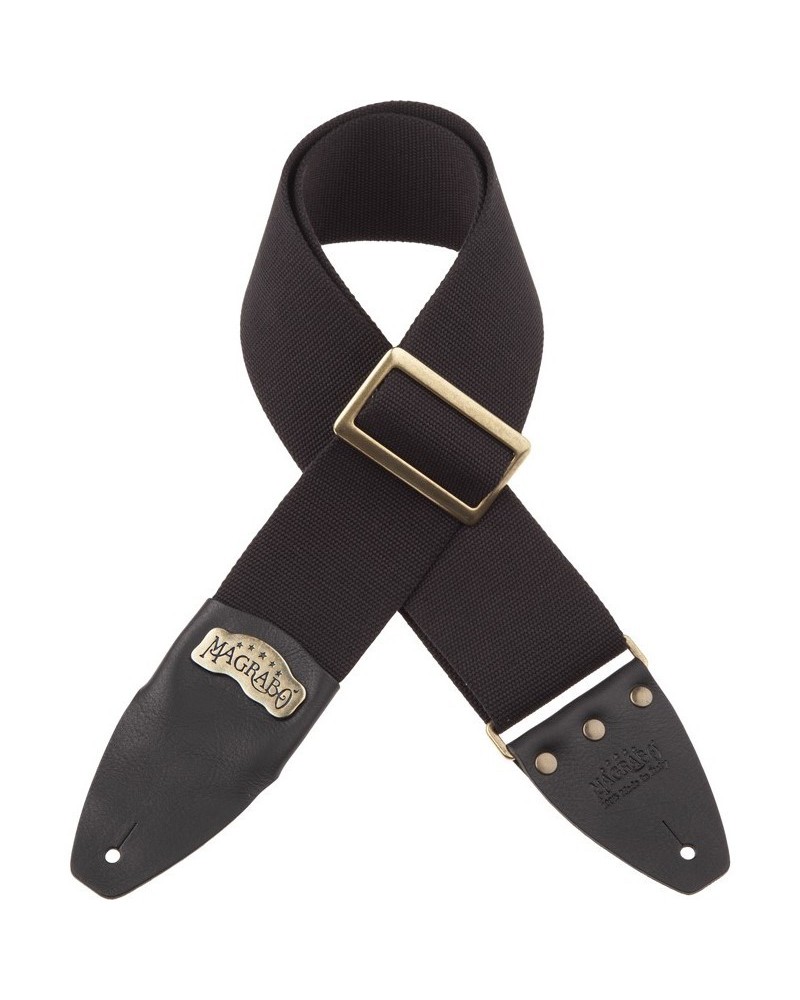 magrabò guitar straps | stripe sc cotton black 8 cm terminals core black, recta brass buckle